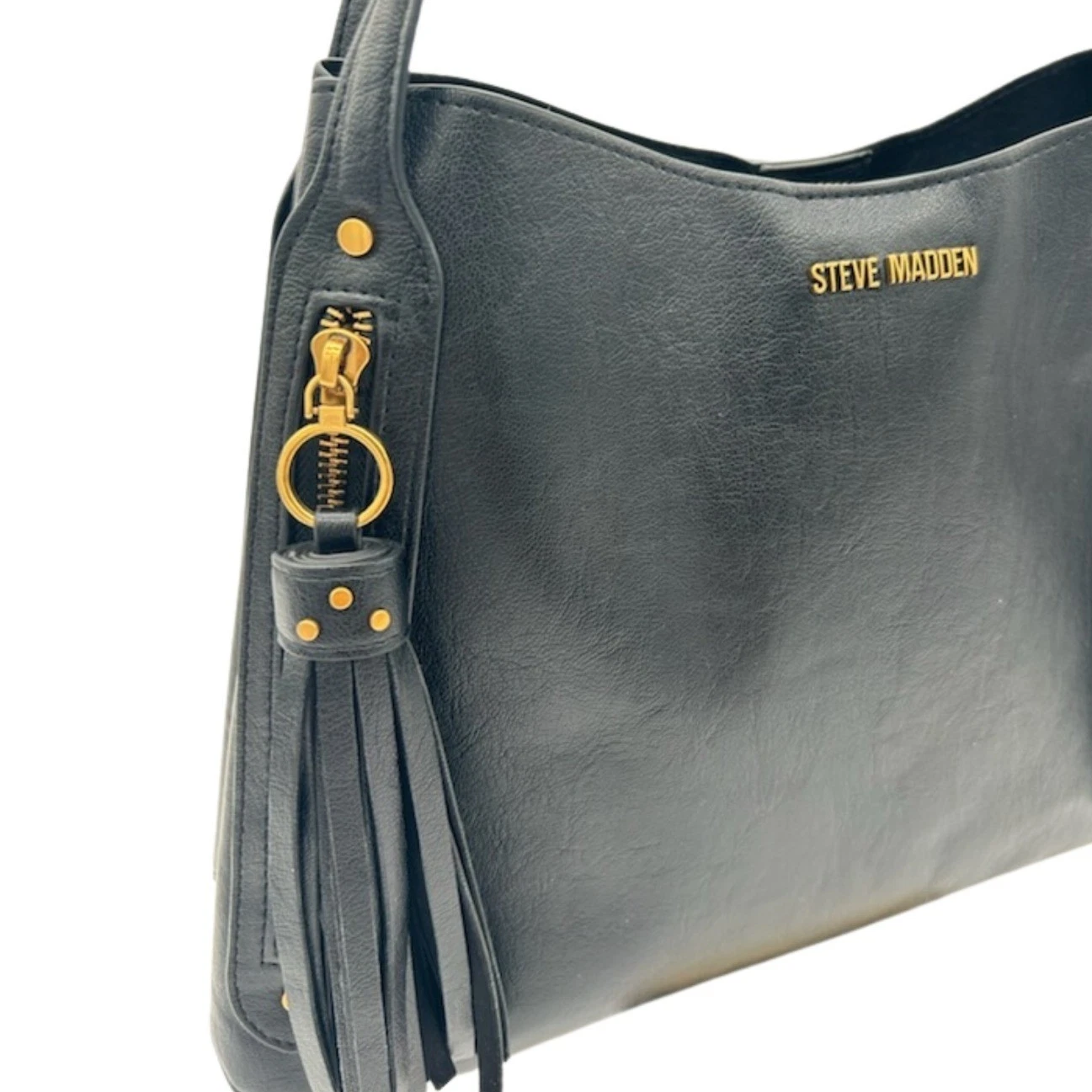 Steve Madden Shoulder Bag Women's Black Faux Leather Tassel Gold Hardware - Image 4