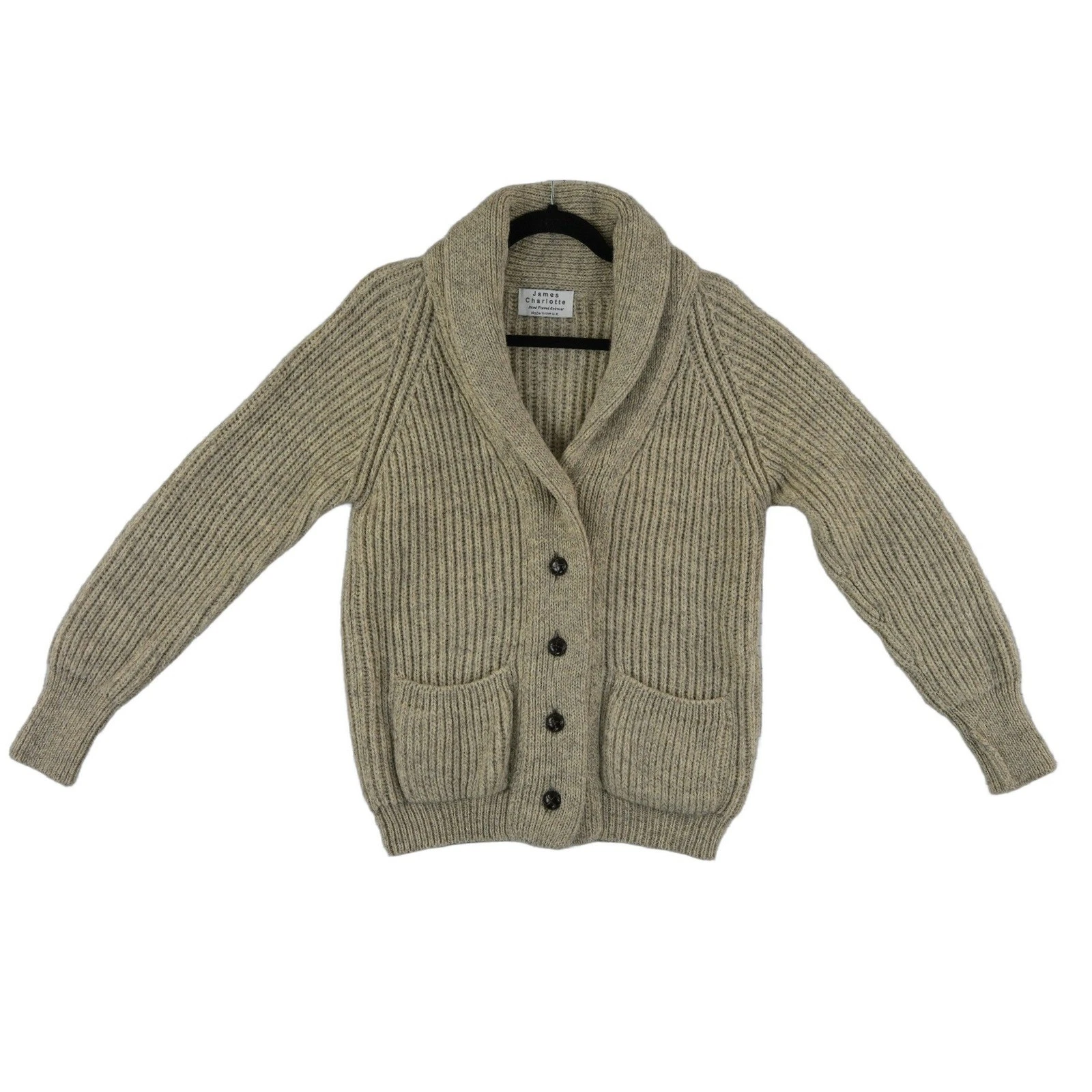 James Charlotte Cardigan Sweater Women's Size 32 US XS Oatmeal Wool Shawl Collar - Image 2