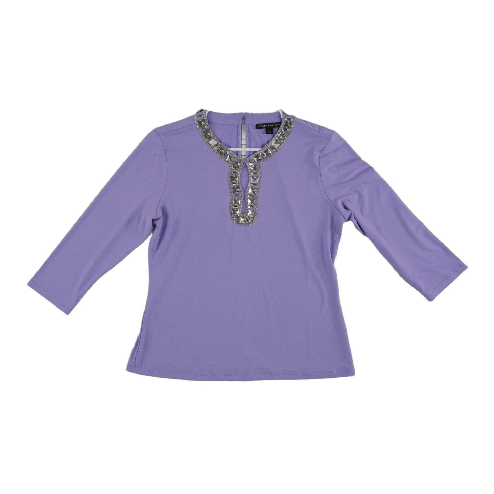 Boston Proper Crystal Keyhole Top Blouse Women's Size Large Purple Rhinestone - Image 2