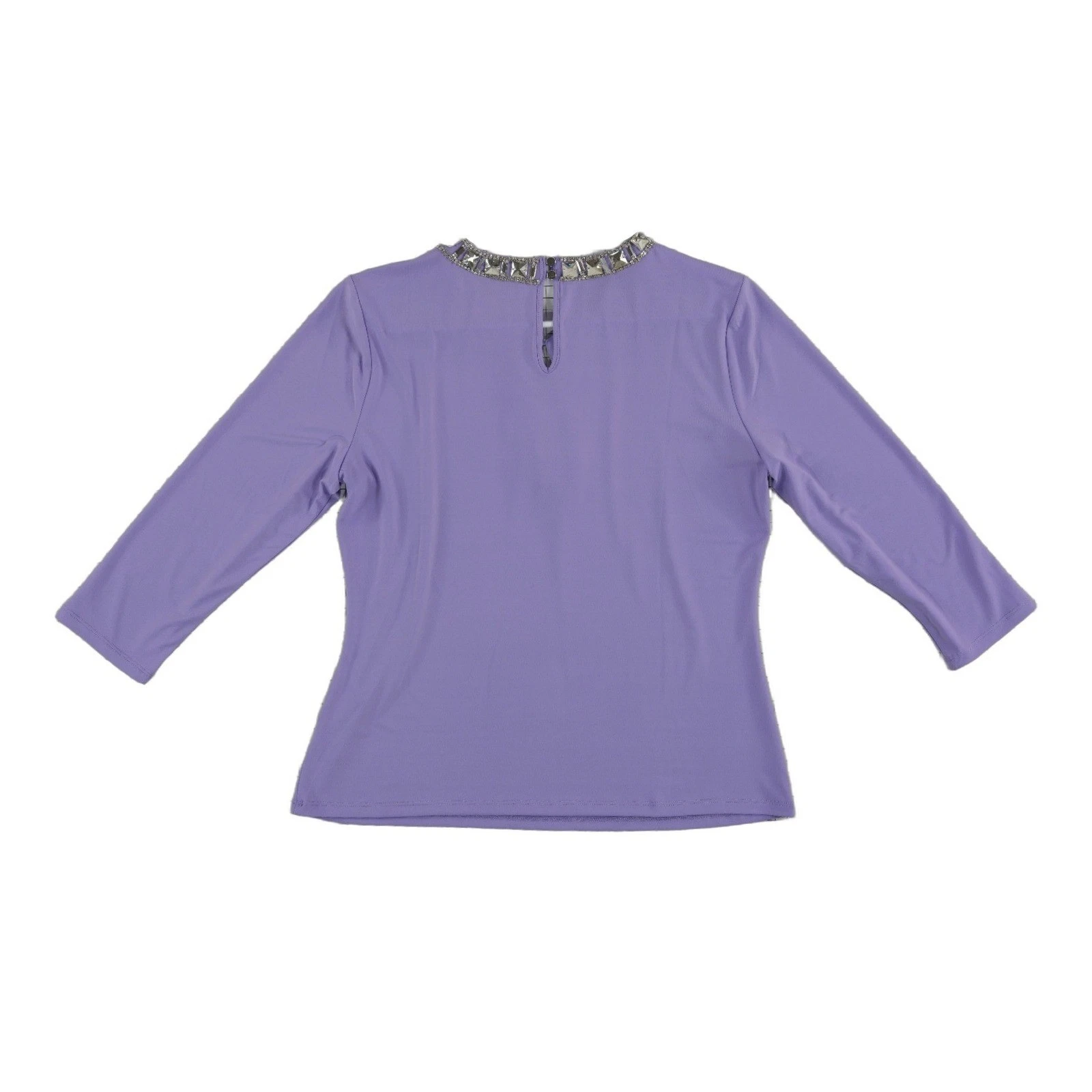 Boston Proper Crystal Keyhole Top Blouse Women's Size Large Purple Rhinestone - Image 3