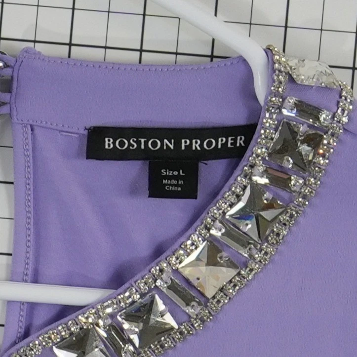 Boston Proper Crystal Keyhole Top Blouse Women's Size Large Purple Rhinestone - Image 4