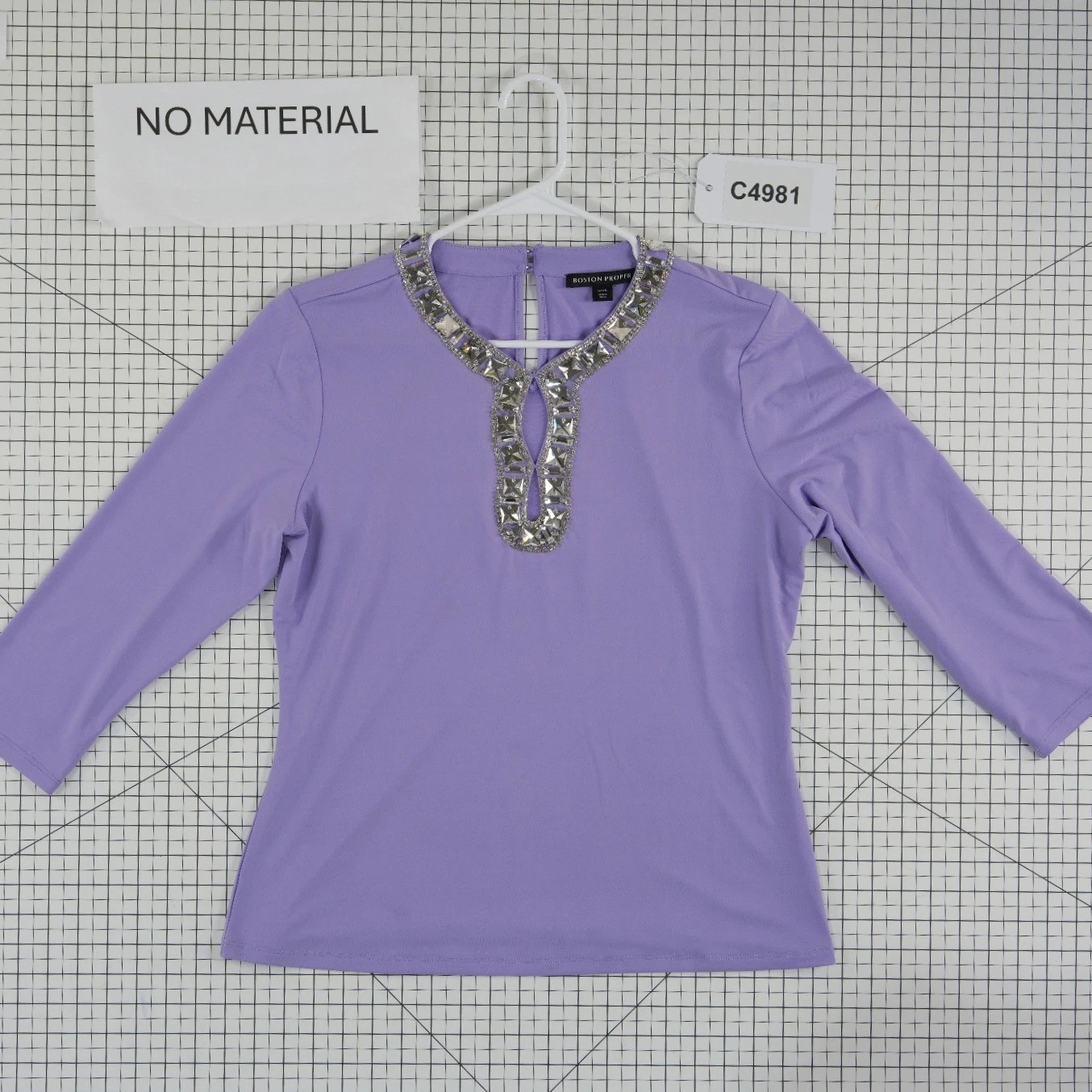 Boston Proper Crystal Keyhole Top Blouse Women's Size Large Purple Rhinestone - Image 5