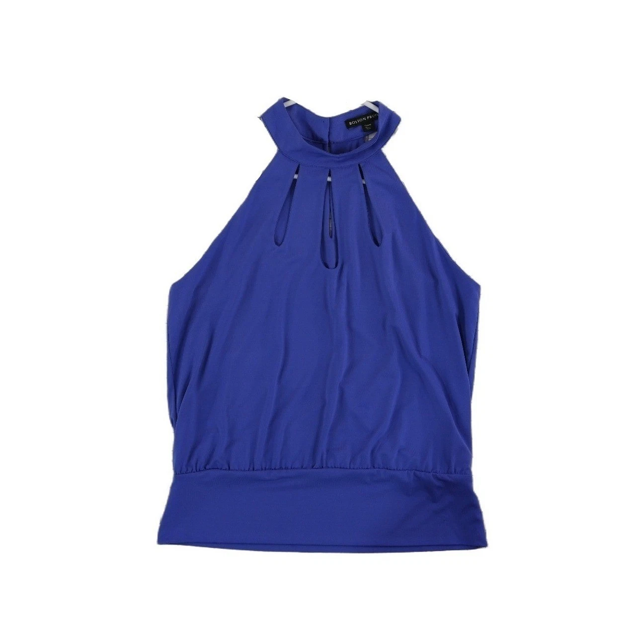 Boston Proper Halter Top Women's Size Medium Blue Keyhole Mock Neck Banded Hem - Image 2