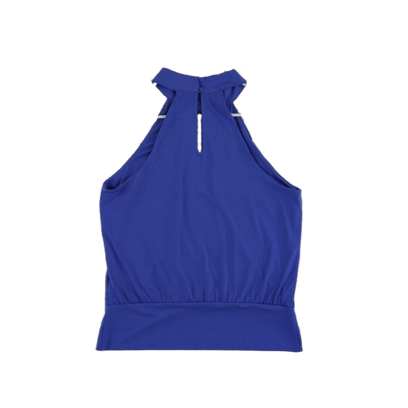 Boston Proper Halter Top Women's Size Medium Blue Keyhole Mock Neck Banded Hem - Image 3
