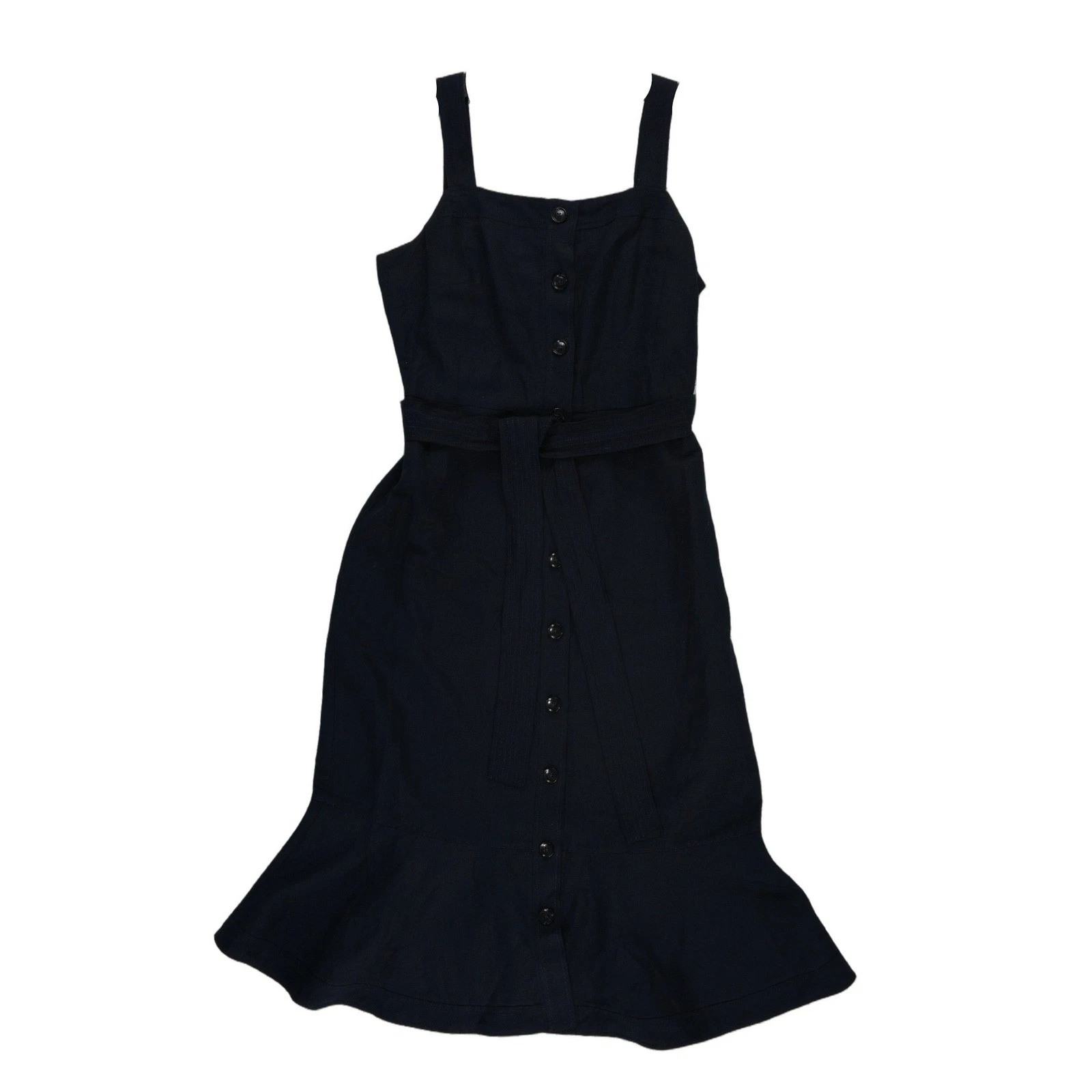 Banana Republic Midi Dress Women's Size 12 Navy Blue Ruffle Belted Button - Image 2