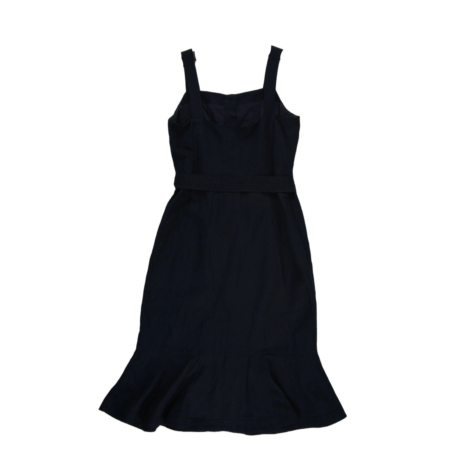 Banana Republic Midi Dress Women's Size 12 Navy Blue Ruffle Belted Button - Image 3