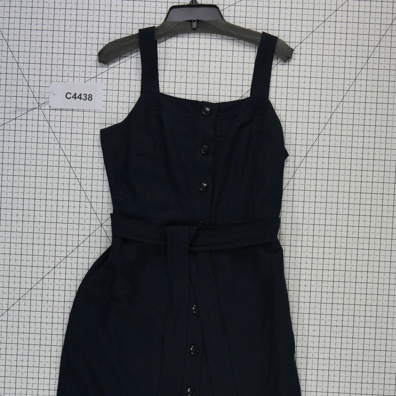 Banana Republic Midi Dress Women's Size 12 Navy Blue Ruffle Belted Button - Image 7
