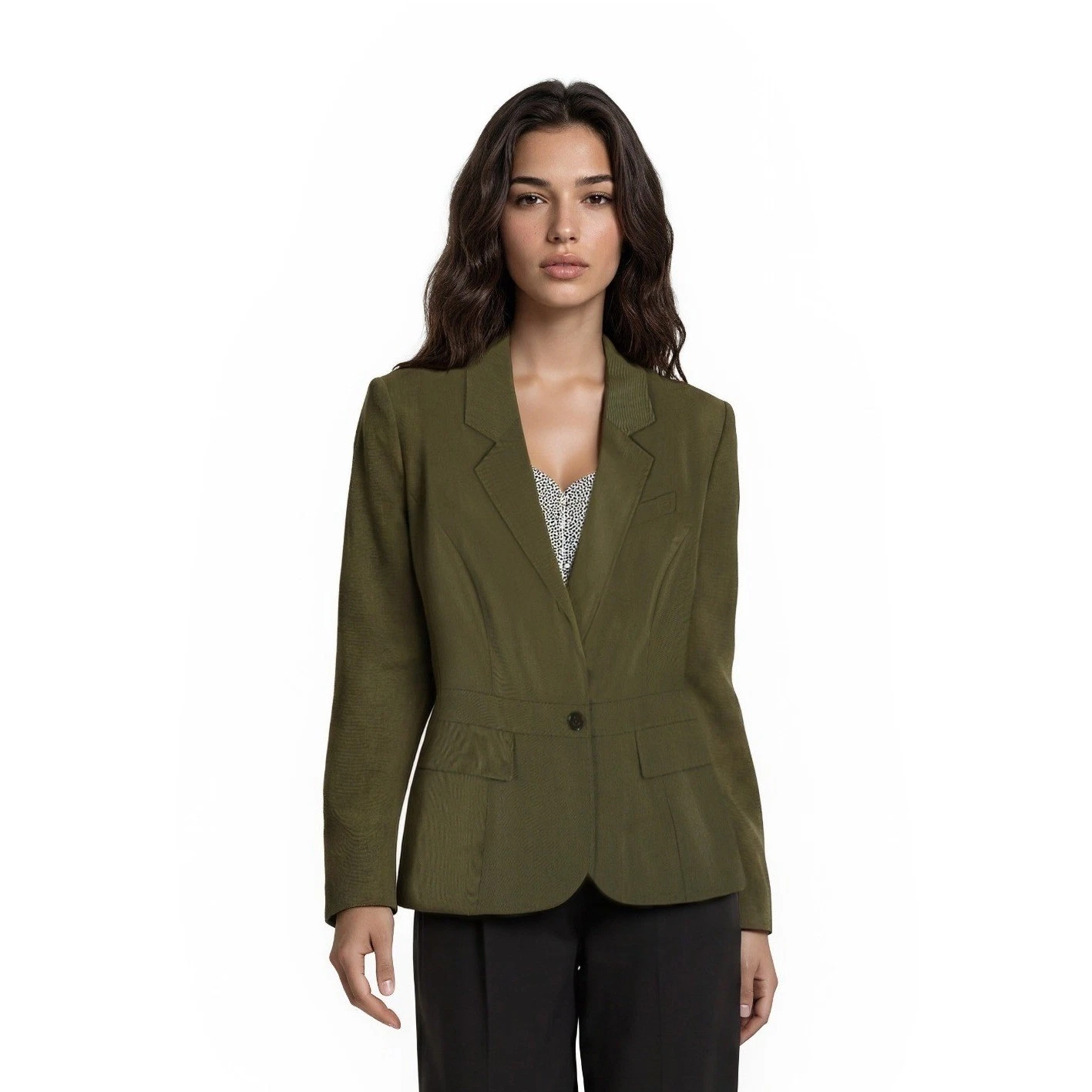 Ellen Tracy Wool Silk Blazer Women's Size 12 Olive Green Single Button Jacket