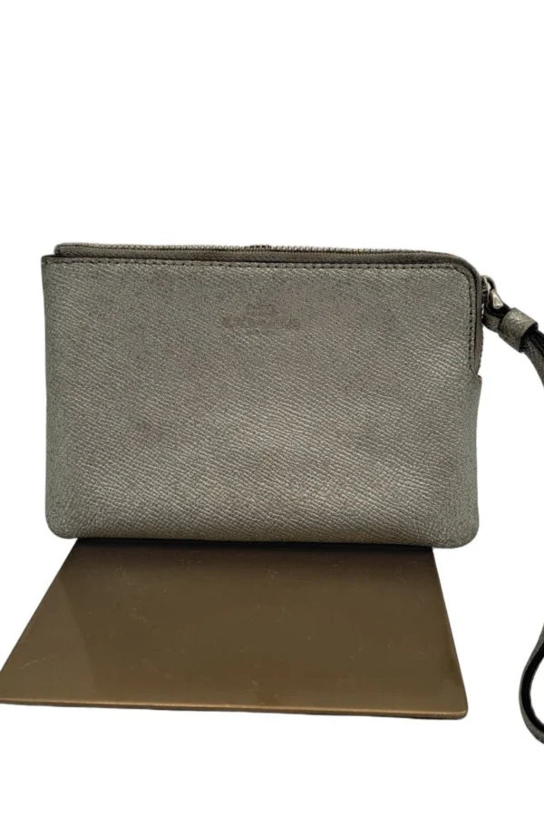 Kate Spade Wristlet Purse Women's Metallic Silver Leather Zip Card Slots Bag