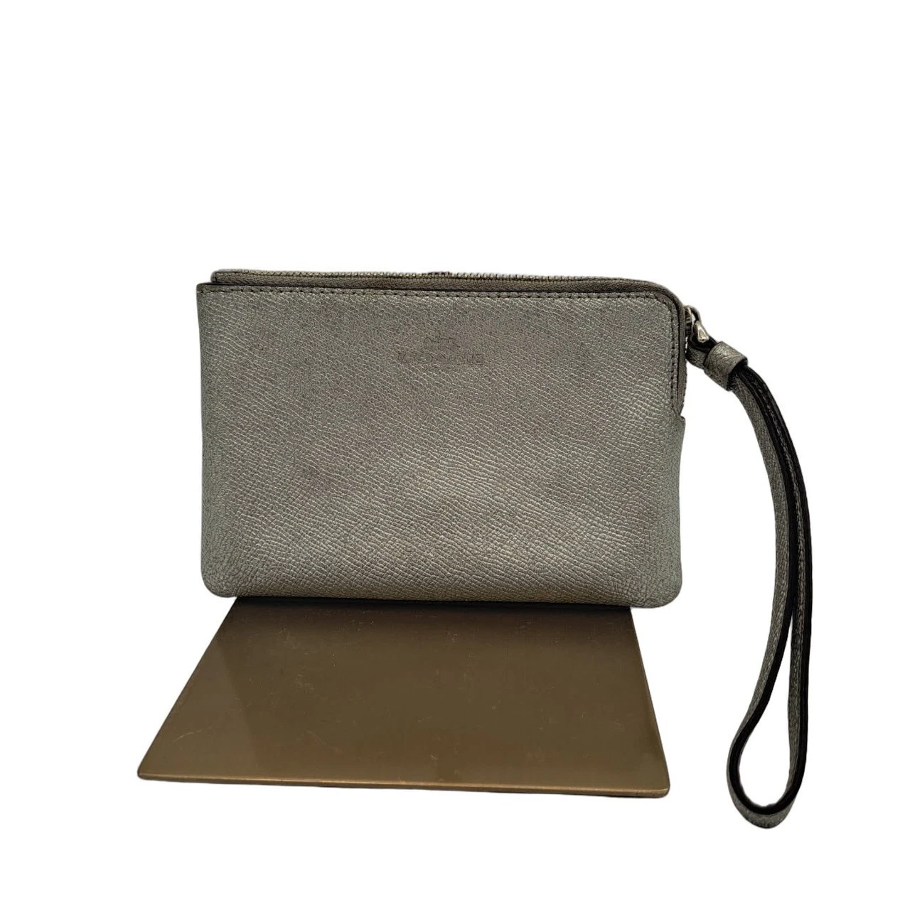 Kate Spade Wristlet Purse Women's Metallic Silver Leather Zip Card Slots Bag