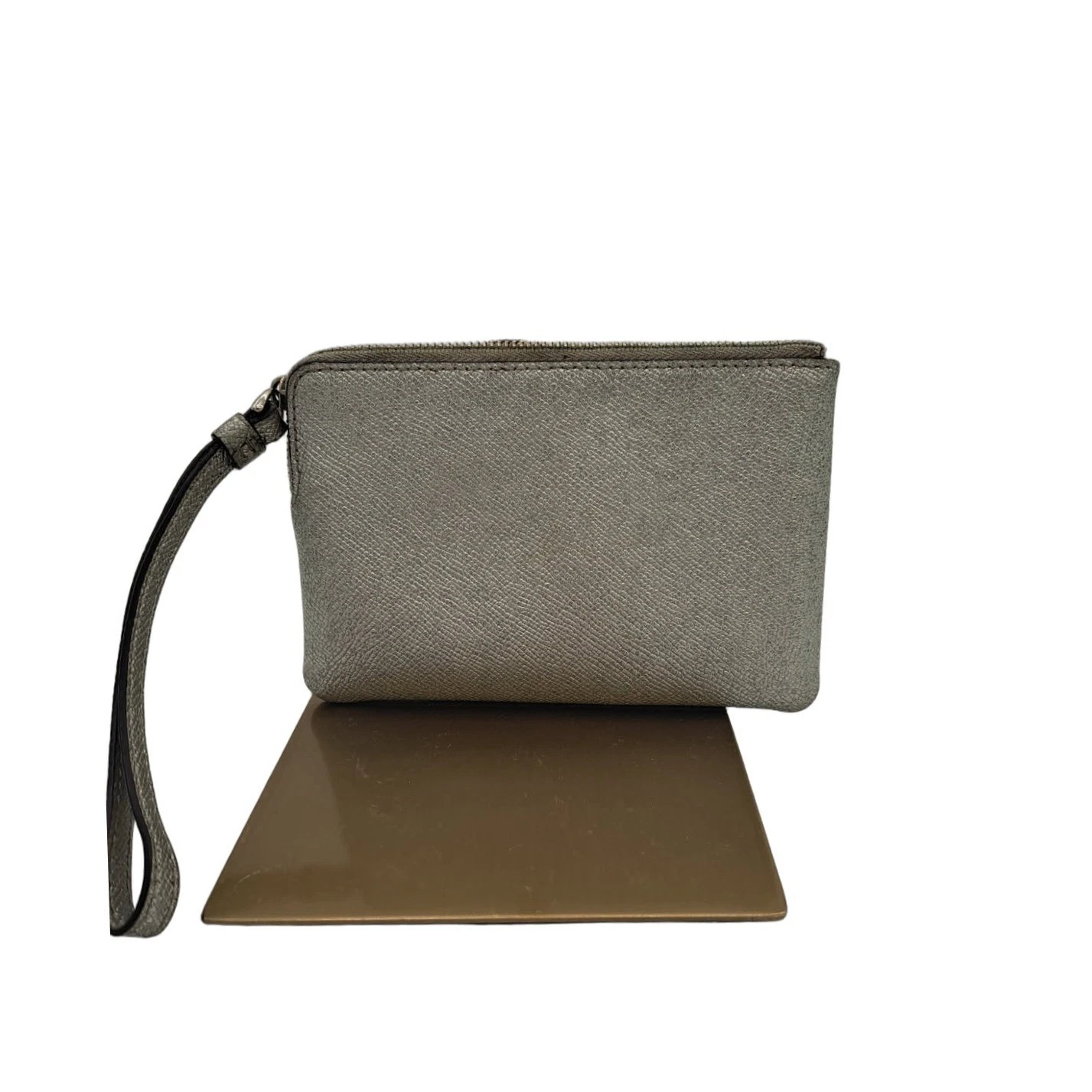 Kate Spade Wristlet Purse Women's Metallic Silver Leather Zip Card Slots Bag - Image 2