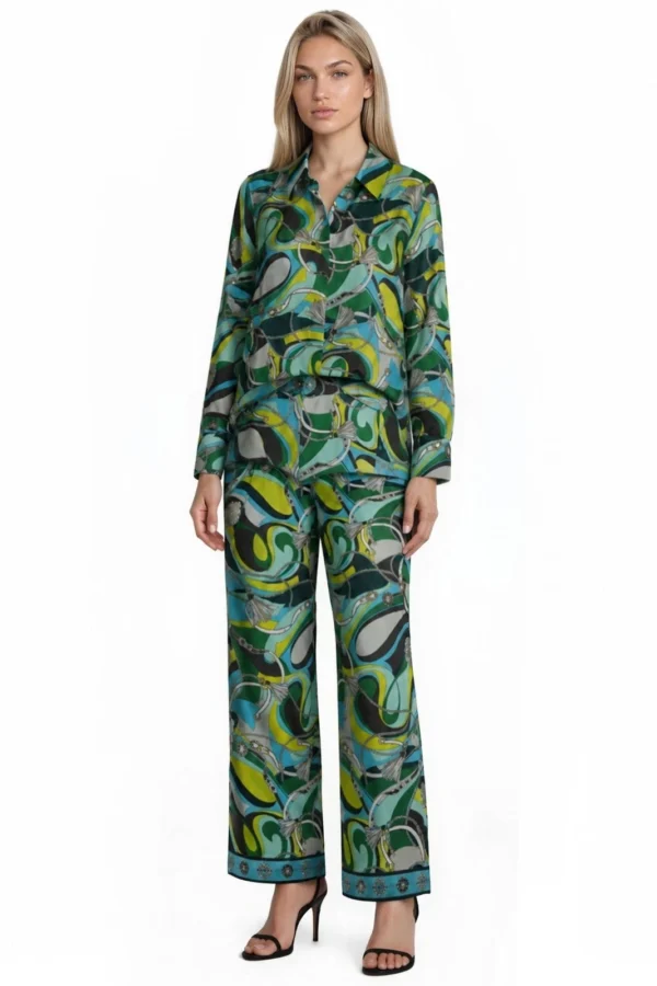 New Vintage Boston Proper Pantsuit Top Pants Women's Size 14 Large Chain Print