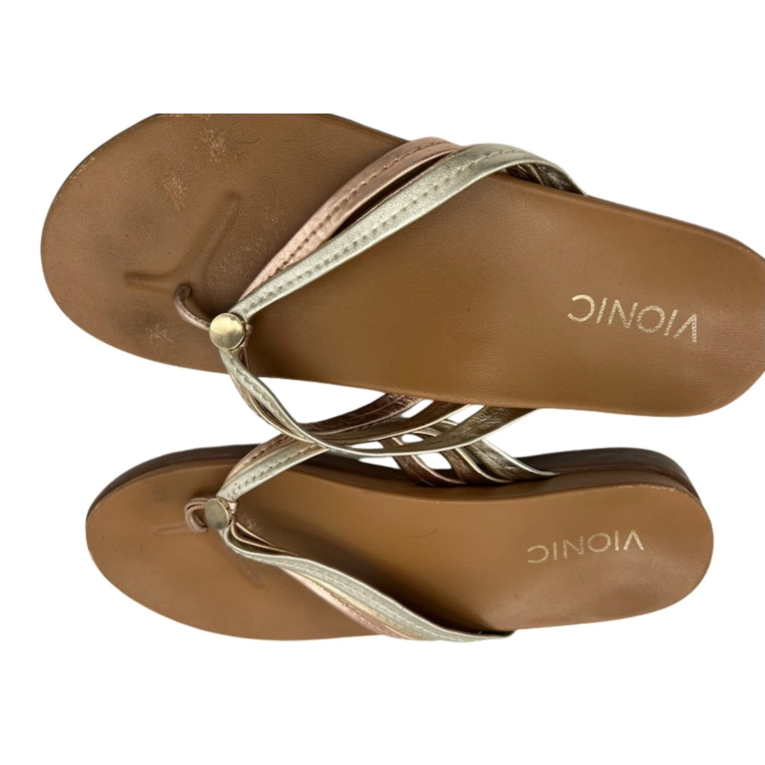 Vionic Sandals Women's Size 8.5 M Gold Rose Bronze Tri Tone Orthotic Thong Shoes - Image 3