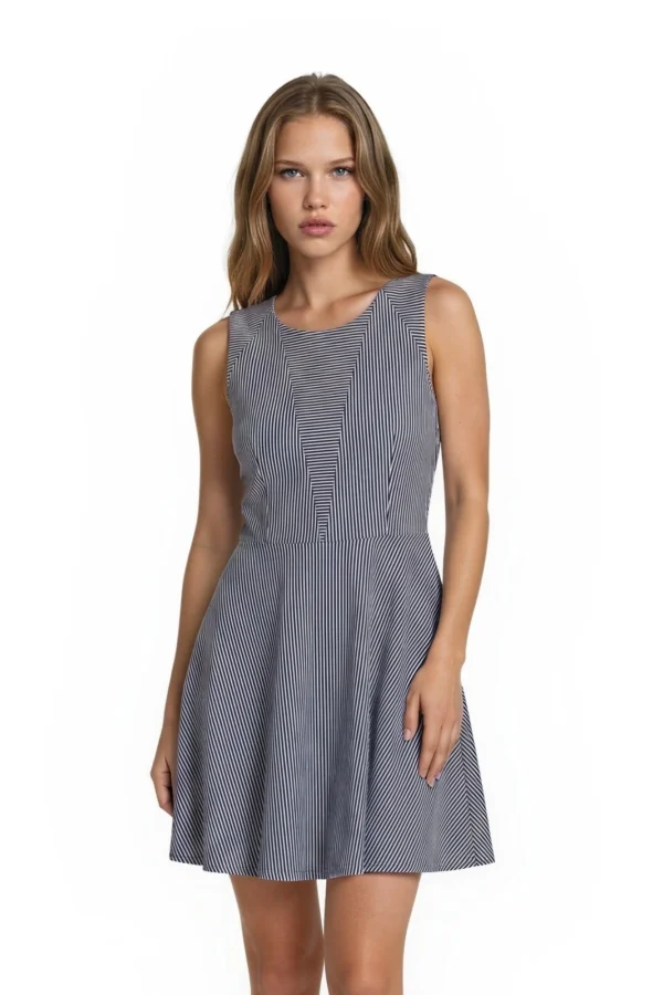 Armani Exchange Seersucker Dress Women's Size 6 Blue White Stripe Sleeveless