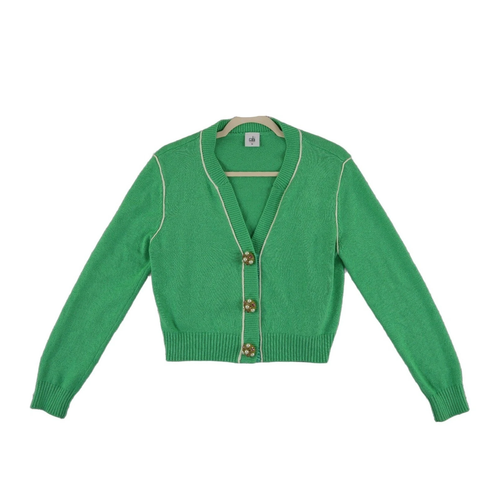 Cabi Cardigan Sweater Womens Size Medium Green Jewel Button Cropped Jewel Button - Image 2