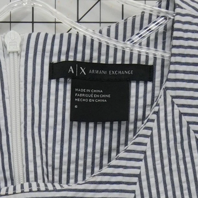Armani Exchange Seersucker Dress Women's Size 6 Blue White Stripe Sleeveless - Image 4
