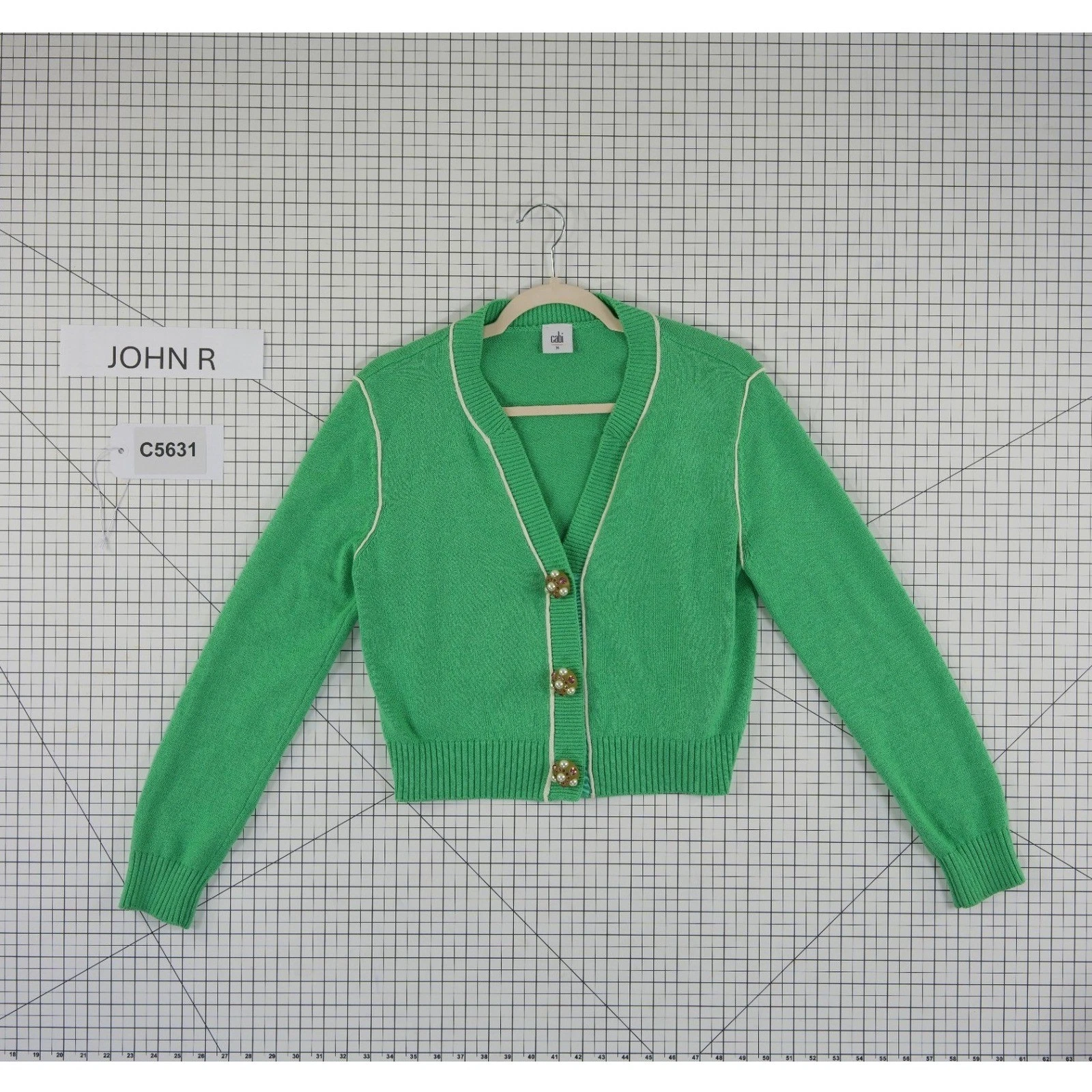 Cabi Cardigan Sweater Womens Size Medium Green Jewel Button Cropped Jewel Button - Image 6