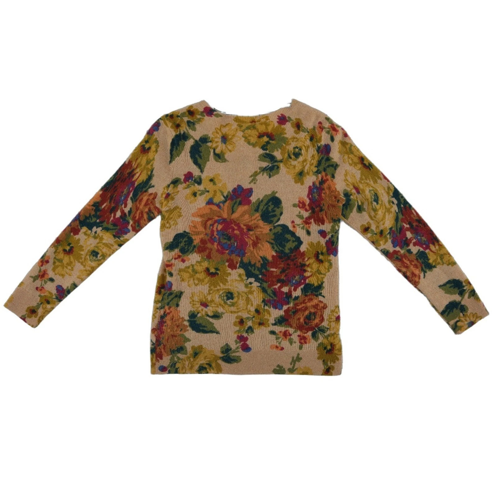 Talbots Cashmere Cardigan Sweater Women's Size Small Petite PS Tan Floral Button - Image 3