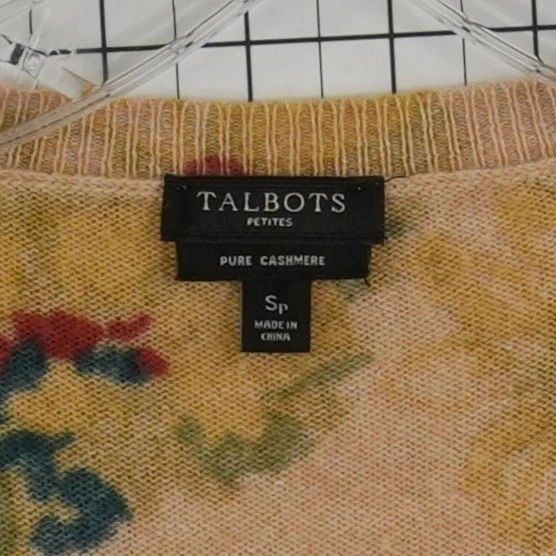 Talbots Cashmere Cardigan Sweater Women's Size Small Petite PS Tan Floral Button - Image 4