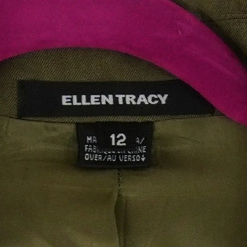 Ellen Tracy Wool Silk Blazer Women's Size 12 Olive Green Single Button Jacket - Image 4